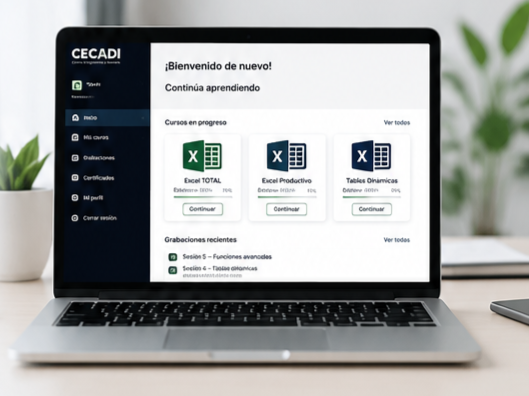 Plataforma E-Learning CECADI para cursos de Excel empresarial